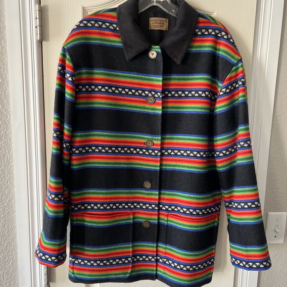 VTG Striped Southwestern Pendleton Knockabout Wool Coat Jacket Large EUC - Picture 12 of 16